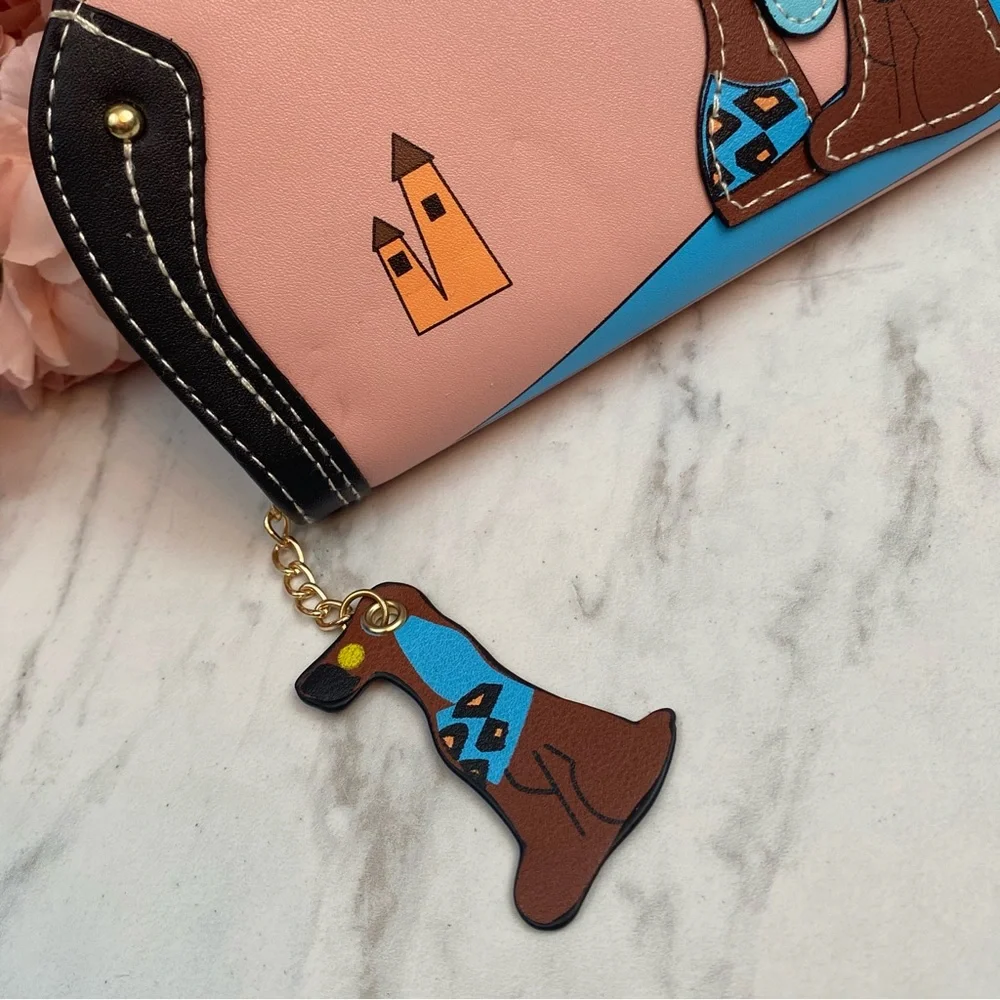 Silly Cartoon Dog Pink Vegan Leather Clutch Wallet - Picture 6 of 16